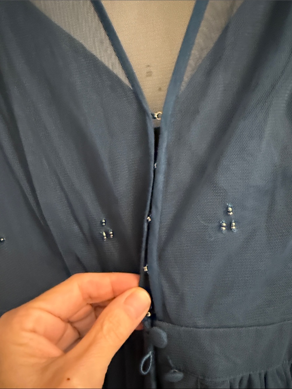 Embellished Blue V-Neck Midi Dress - Picture 7 of 17